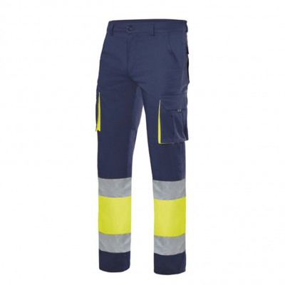 Pantalón 100% algodón bicolor multibolsillos alta visibilidad